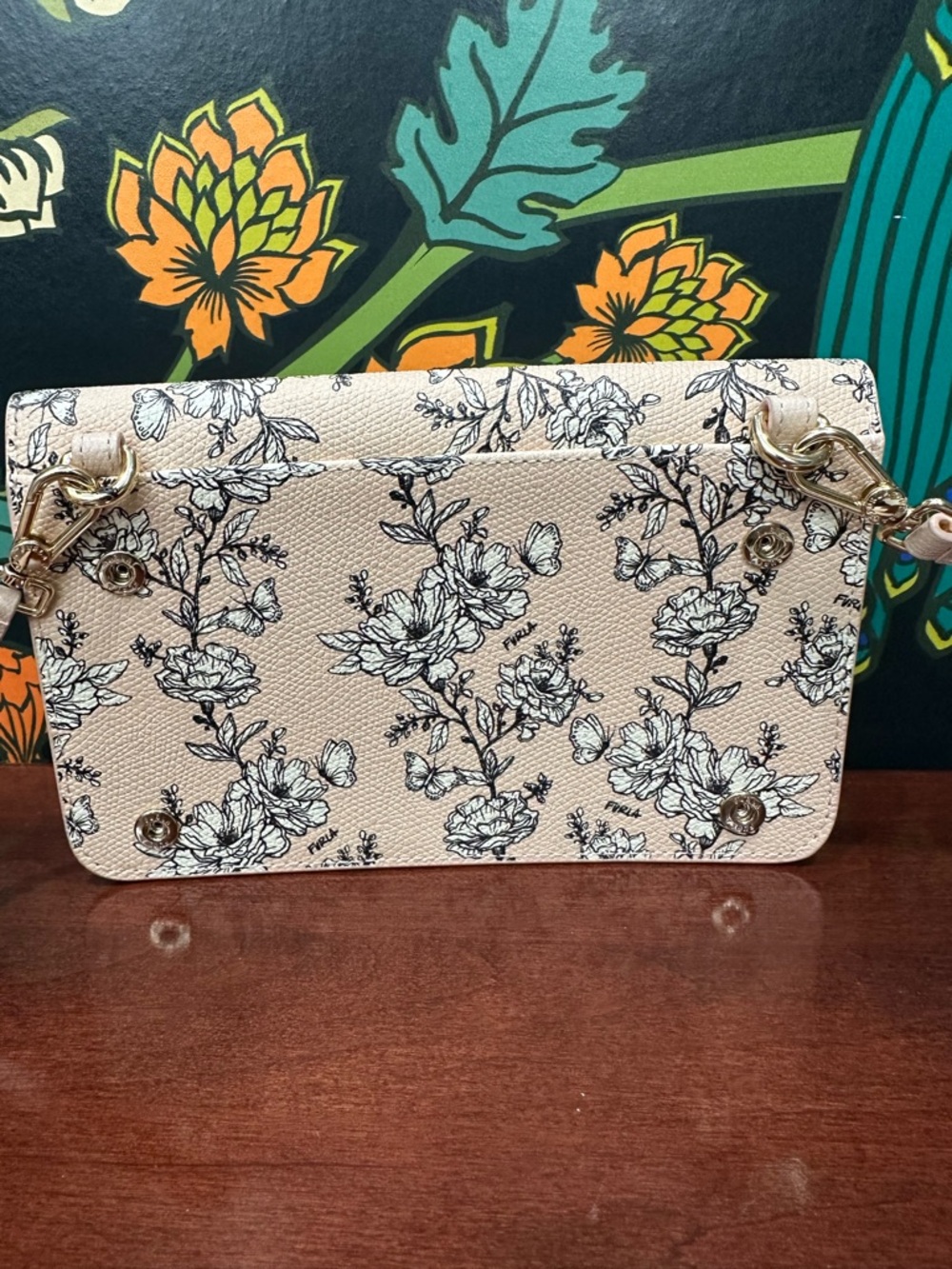 Furla Floral Leather Wallet on Chain / Crossbody Clutch - Picture 7 of 13